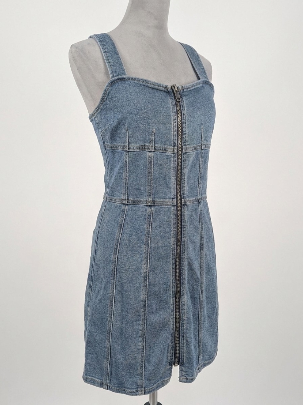 Tinseltown Light Blue Zip-Front Denim Overall Dress